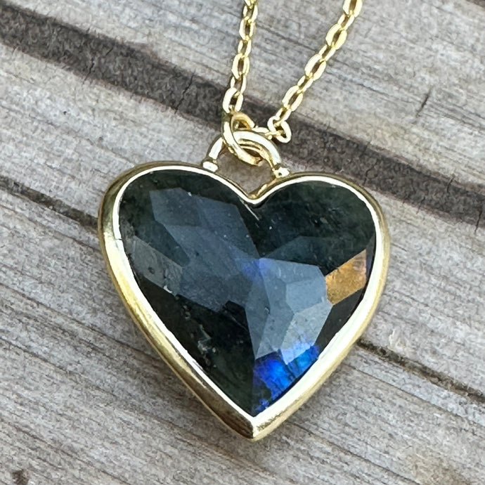 Labradorite  Heart Gold Necklace (18” +1”)