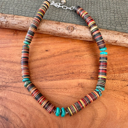 African Disc Beads Turquoise Necklace (18"-20")