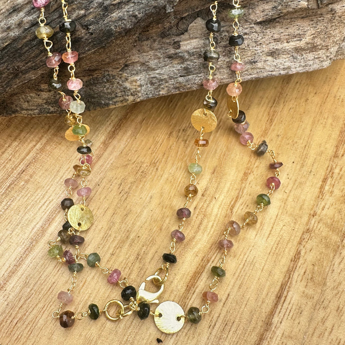 Tourmaline Handmade Gold Vermeil Necklace 36”