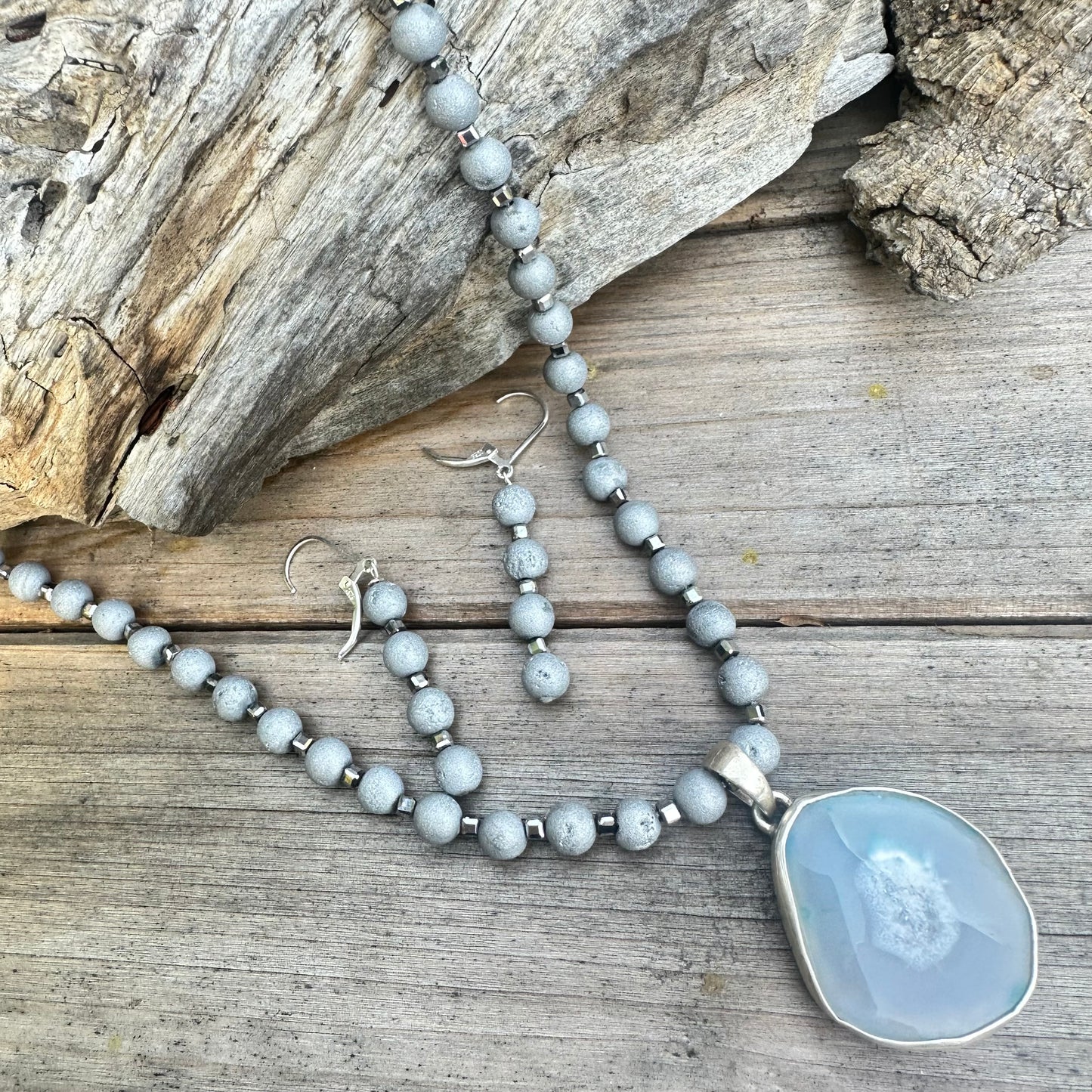 Druzy Hematite Sterling Silver Necklace (18”-20”)