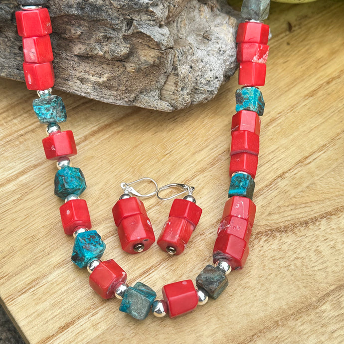Coral Turquoise Statement Necklace (18”-20”)