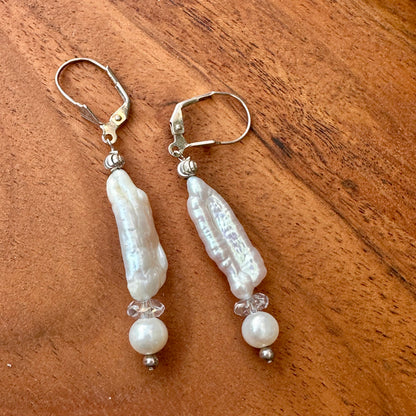 Elongated Pearl Quartz Drop Earrings 2.2"