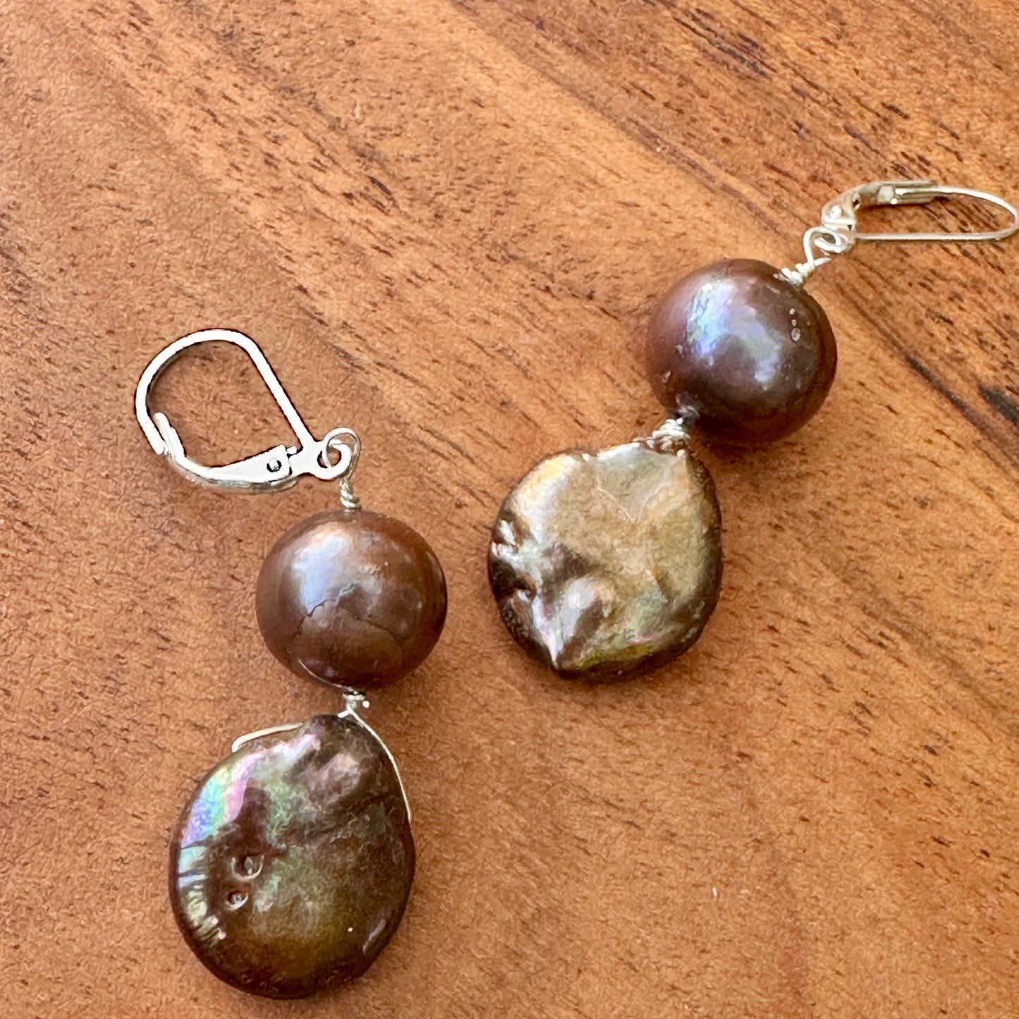 Chocolate Pearl Earrings 1.75"