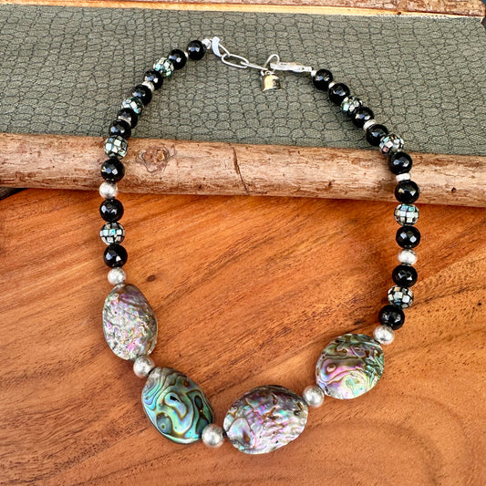 Abalone Onyx Sterling Silver Necklace 18'-20"