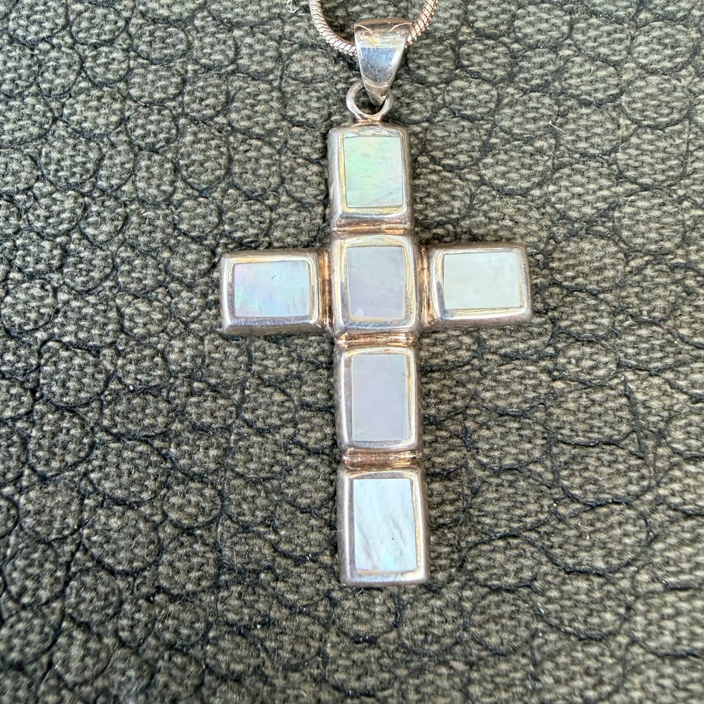 Sale - 1.9"  Mother of Pearl Sterling Silver Cross Pendant on 18" Sterling Silver Chain