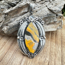 Load image into Gallery viewer, Bumble Bee Jasper Statement Pendant 4.2” Necklace
