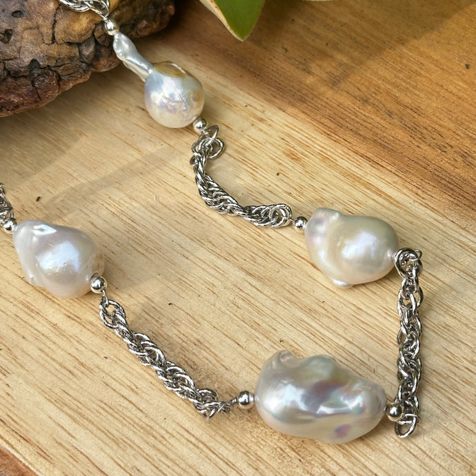 Baroque Pearl Sterling Necklace (22