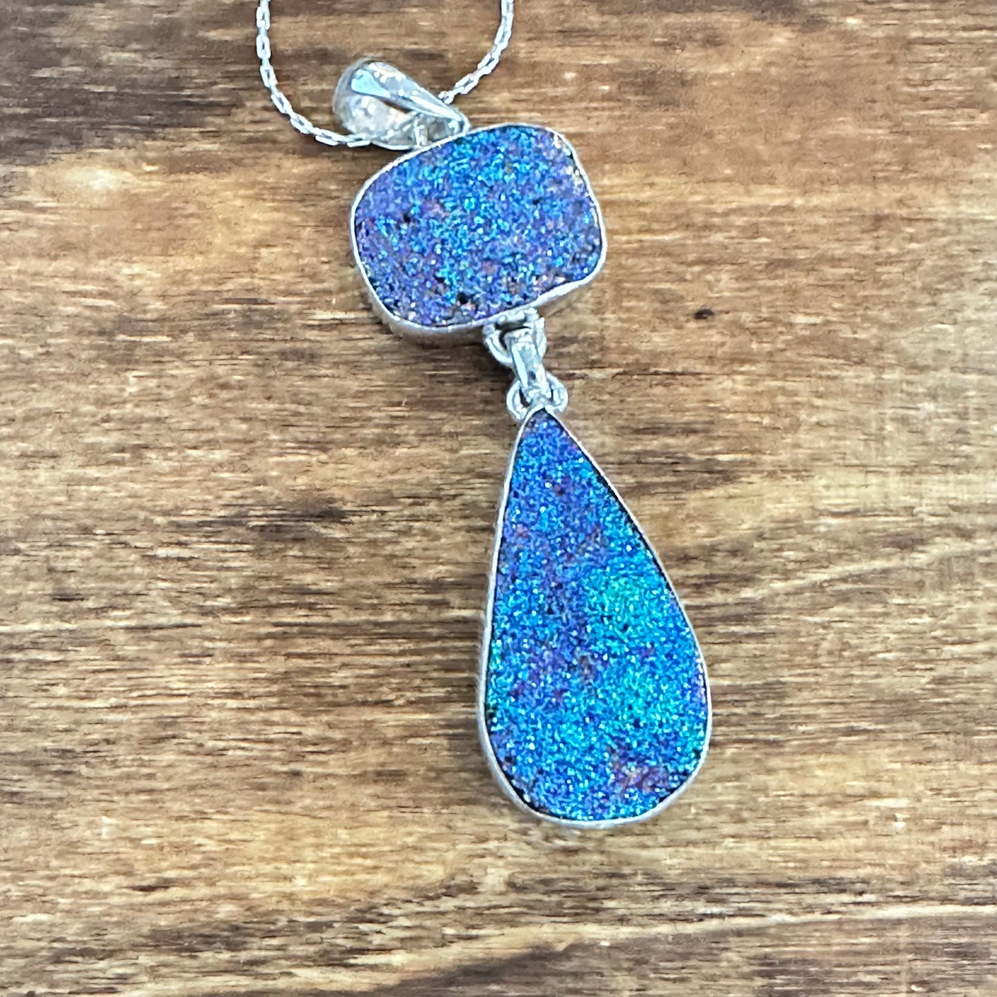Titanium Druzy Pendant Necklace 2.25”