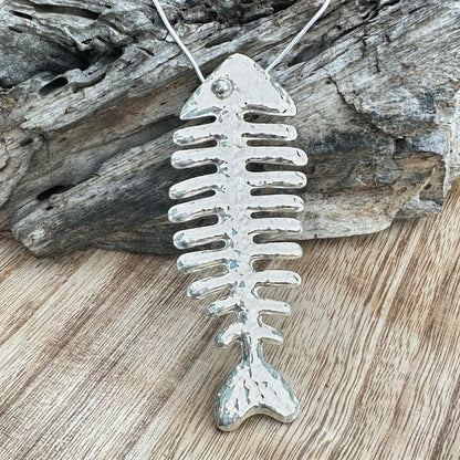 Taxco Large Sterling Silver Fish Pendant 4”Necklace (18")