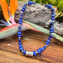 Load image into Gallery viewer, Lapis Sterling Barrel Necklace (18”-20”)
